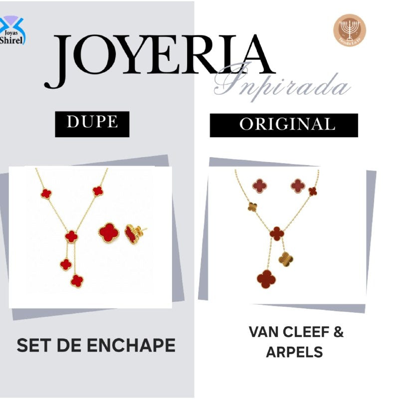 SET DE ENCHAPE PARA DAMA CON DISEÑO DE FLOR (DUPE DE VAN CLEEF)