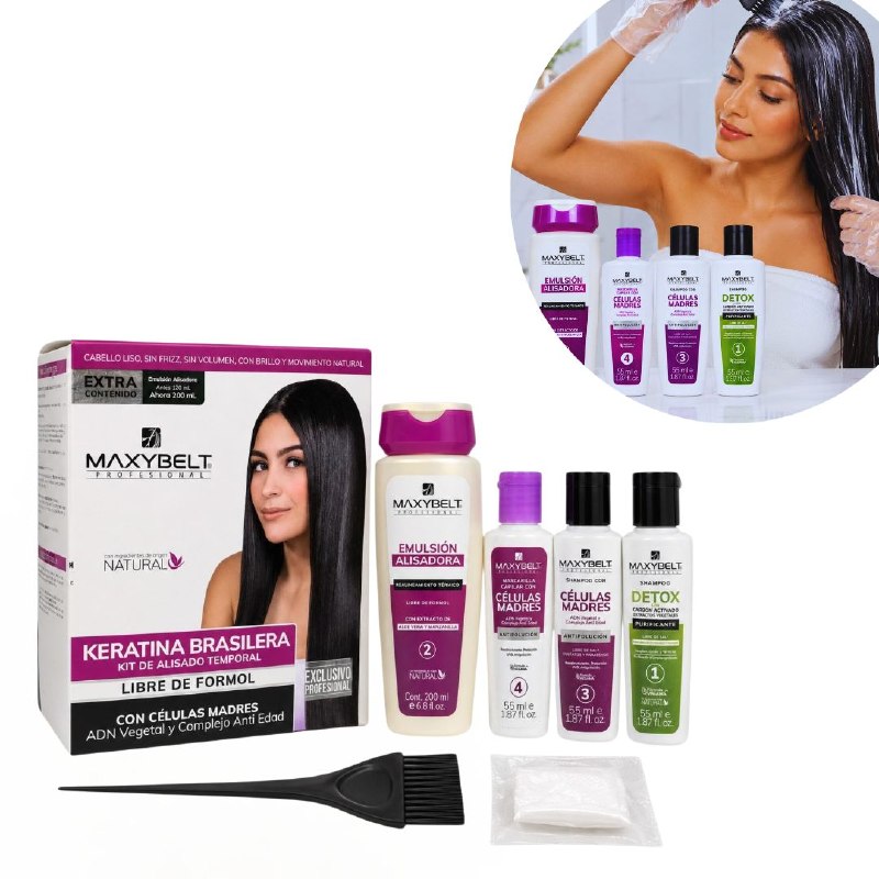 SET DE 6 PIEZAS DE ALISADO TEMPORAL PARA EL CABELLO CON KERATINA BRASILERA Y CELULAS MADRE MAXYBELT