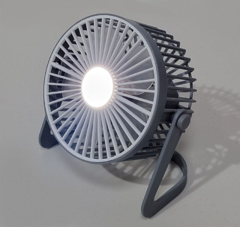 VENTILADOR DE MESA CON LUZ LED, BATERIA RECARGABLE USB COLOR GRIS DESKTOP FAN YT-M2030