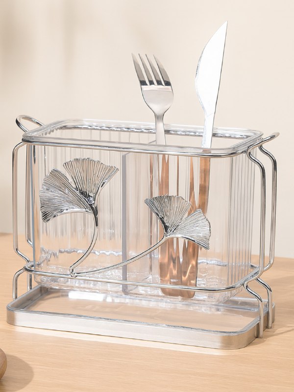 ESTANTE ORGANIZADOR DE ALMACENAMIENTO PARA CUCHARAS, TENEDORES Y CUCHILLOS CROMADO ACRILICO BENELI HOME 15X18CM