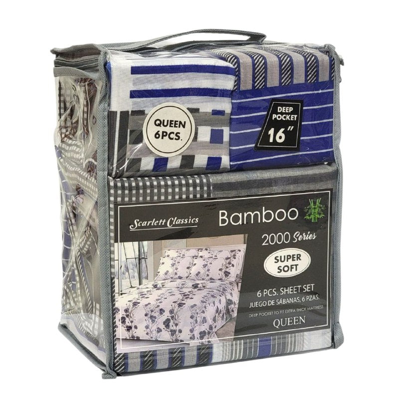 JUEGO DE SABANAS CAMERA DE 6 PIEZAS QUEEN SCARLETT CLASSICS BAMBOO, 54 ESTILOS