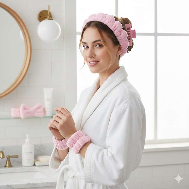 KIT DE CUIDADO FACIAL, GANCHO, DIADEMAS Y MUÑEQUERAS SKIN CARE, 5 COLORES