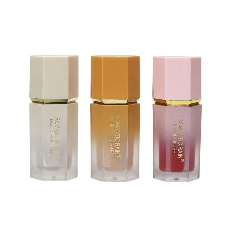 SET DE MAQUILLAJE LIQUIDO DE RUBOR, CORRECTOR E ILUMINADOR ROMANTIC RAIN 6PCS (DUPE SHEGLAM)