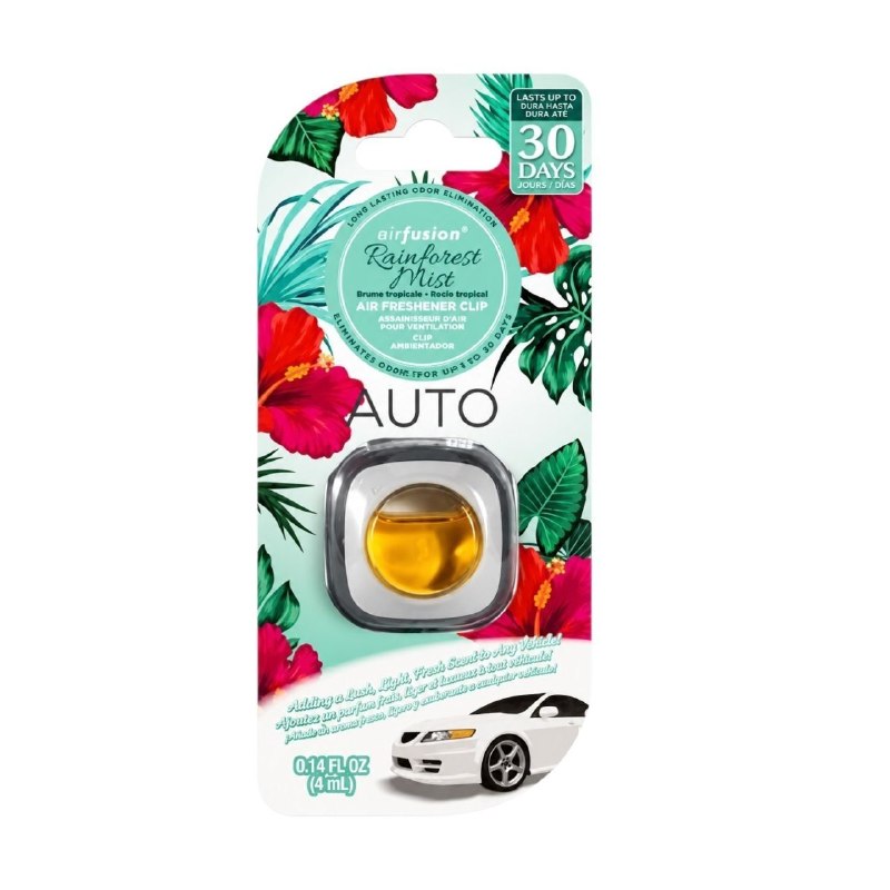 AMBIENTADOR PARA AUTO TIPO CLIP PARA REJILLAS DE VENTILACION CON AROMA A NEBLINA DE LA SELVA TROPICAL AIR FUSION 4ML