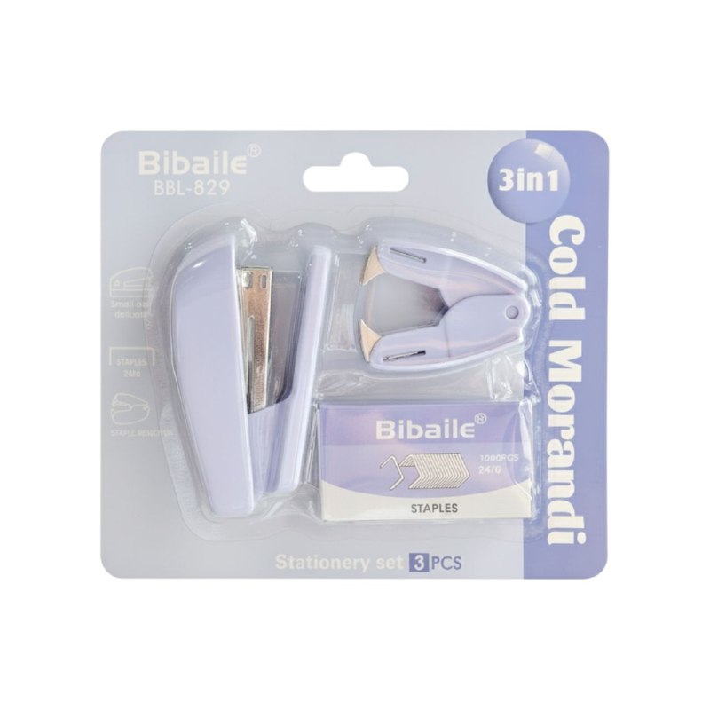 SET DE UTILES DE PAPELERIA PARA NIÑOS 3 EN 1, GRAPADORA, GRAPAS, CORRECTOR, QUITAGRAPAS BIBAILE BBL-829