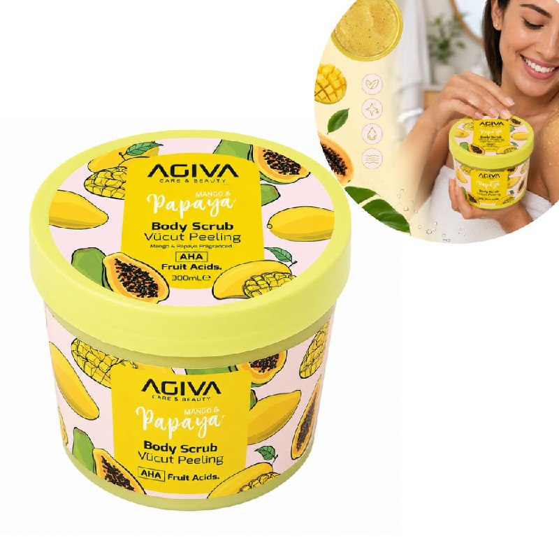 EXFOLIANTE CORPORAL ALISADOR E ILUMIANDOR DE MANGO Y PAPAYA AGIVA 300ML
