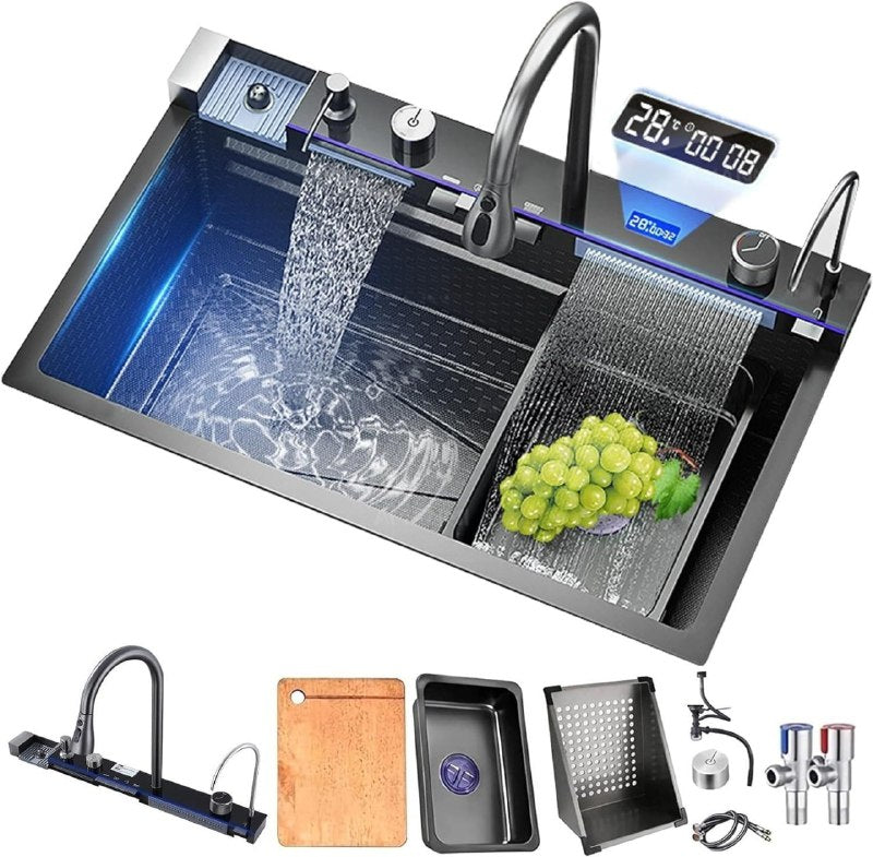 SET DE FREGADERO DE ACERO INOXIDABLE ELEGANTE MODERNO AQUA PLUS 46X75CM