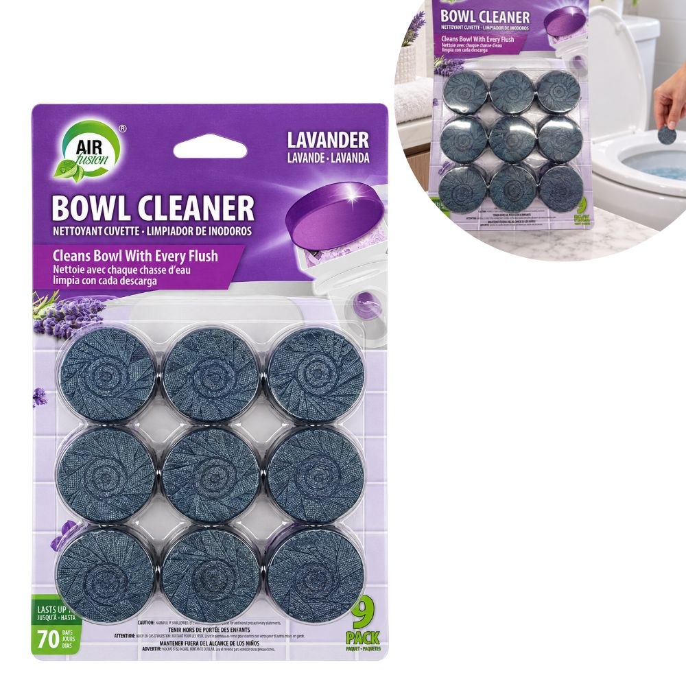 PASTILLAS LIMPIADORAS DE TANQUE PARA INODORO AROMA LAVANDA AIR FUSION 9 UNIDADES