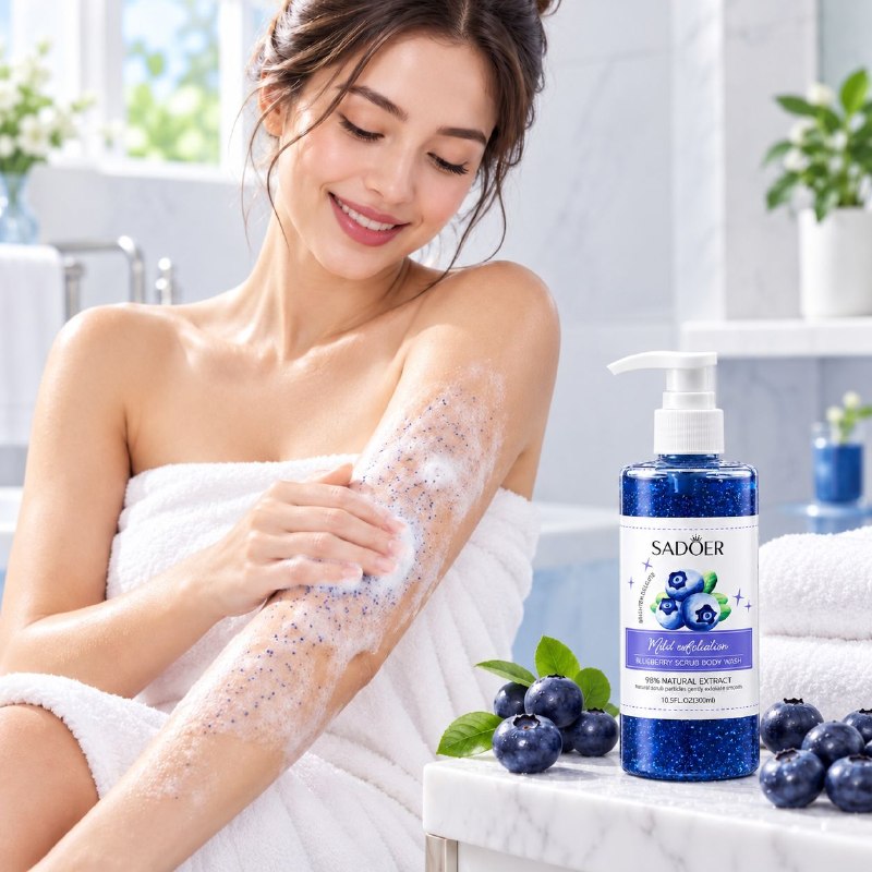 GEL DE DUCHA EXFOLIANTE LIMPIADOR CON AROMA A ARANDANO SADOER 300ML