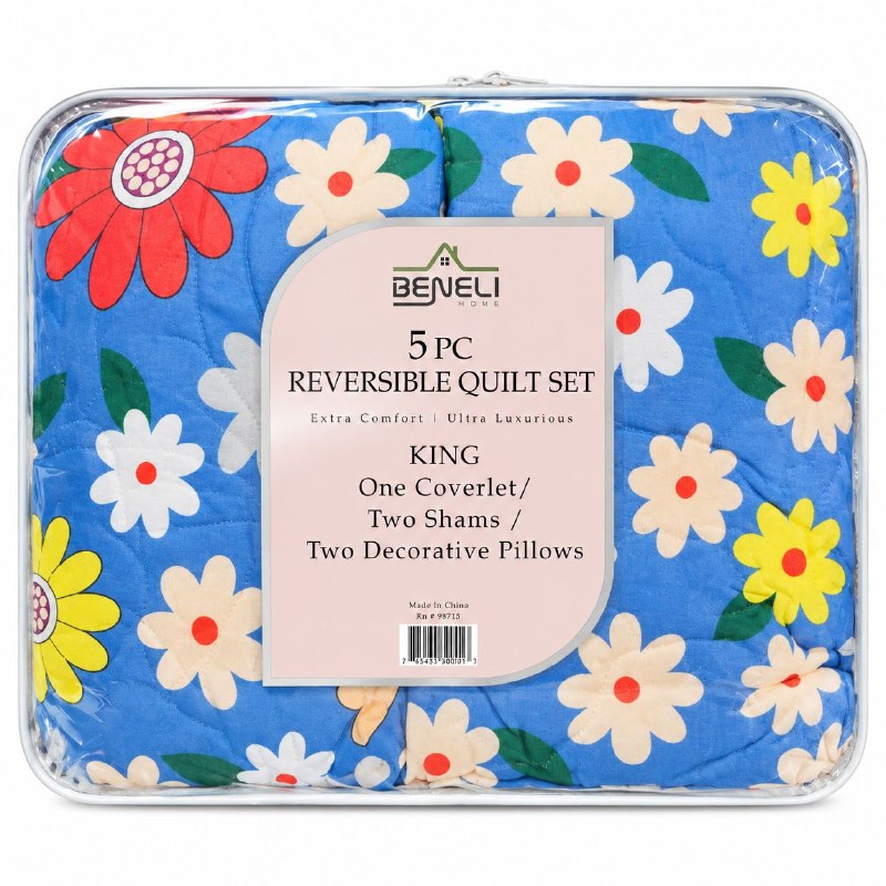 JUEGO DE EDREDON CUBRECAMA REVERSIBLE KING DE 5 PIEZAS BENELI HOME