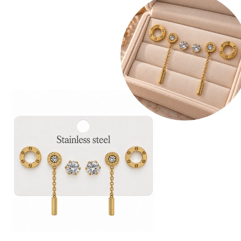 SET DE ARITOS DE ENCHAPE PARA DAMA 3 PARES