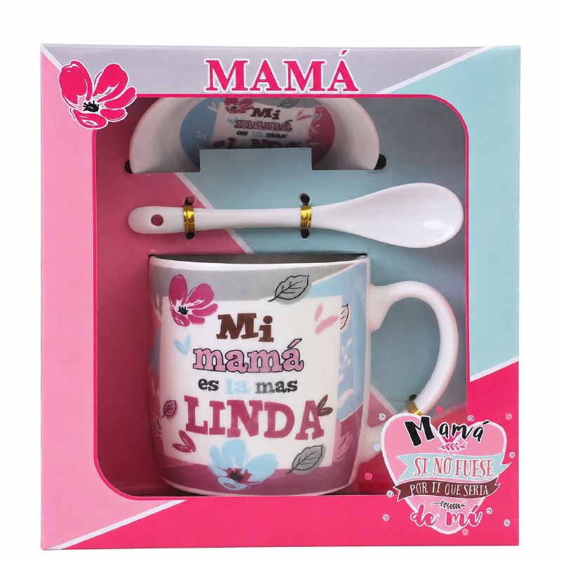SET DE REGALO PARA MAMÁ DE 3 PIEZAS (TAZA, PLATO Y CUCHARA)