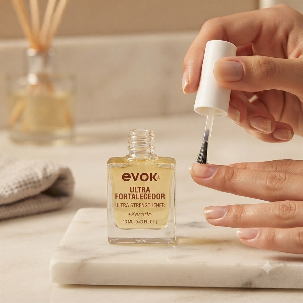 ESMALTE DE UÑAS RATAMIENTO DUAL DE MÁXIMA RESISTENCIA Y PROTECCIÓN DE USO DIARIO BASE Y BRILLO FORTALECEDOR EVOK 13 ML
