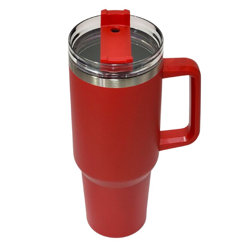 VASO TERMICO DE ACERO INOXIDABLE DOBLE PARED AL VACIO, 4 COLORES CON ASA Y PAJILLA 40OZ