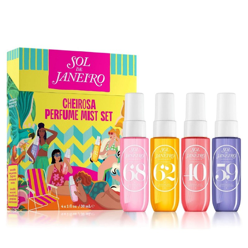SPRAY PERFUMADO PARA EL CABELLO Y CUERPO EN SET DE 4 PIEZAS CHEIROSA 68, CHEIROSA 62, CHEIROSA 40, CHEIROSA 59 SOL DE JANEIRO 30MLX4