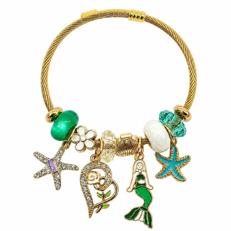 PULSERA DE ENCHAPE PARA DAMA CON DISEÑO DE ESTRELLA, CORAZON, SIRENA Y ESTRELLA   6CM