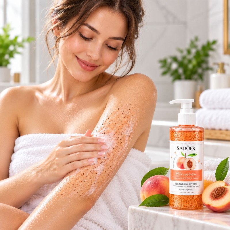GEL DE DUCHA EXFOLIANTE LIMPIADOR CON AROMA A DURAZNO SADOER 300ML