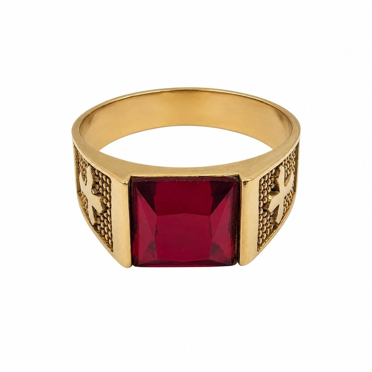 ANILLO DE ENCHAPE PARA CABALLERO CON DISEÑO PIEDRA ROJA