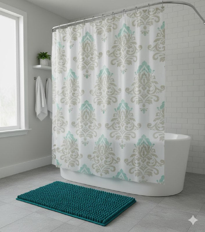CORTINA DE DUCHA EN SET DE 2 PIEZAS TAPETE 40X60CM, CORTINA Y GANCHOS 180X180CM BENELI HOME