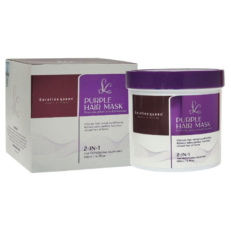 MASCARILLA PARA EL CABELLO MORADA 2 EN 1 PARA CABELLO RUBIO Y TEÑIDO KERATINE QUEEN 500ML