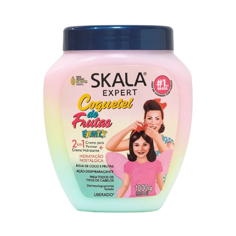 TRATAMIENTO CAPILAR EN CREMA 2 EN 1 PARA PEINAR Y HIDRATANTE CON AGUA DE COCO Y FRUTA, ACCIOND DESENREDANTE PARA TODO TIPO DE CABELLO SKALA 1000G