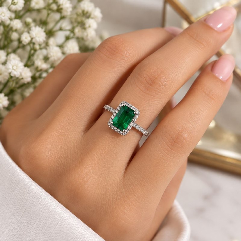 ANILLO DE ENCHAPE PARA DAMA CON DISEÑO CIRCON VERDE TALLA 10