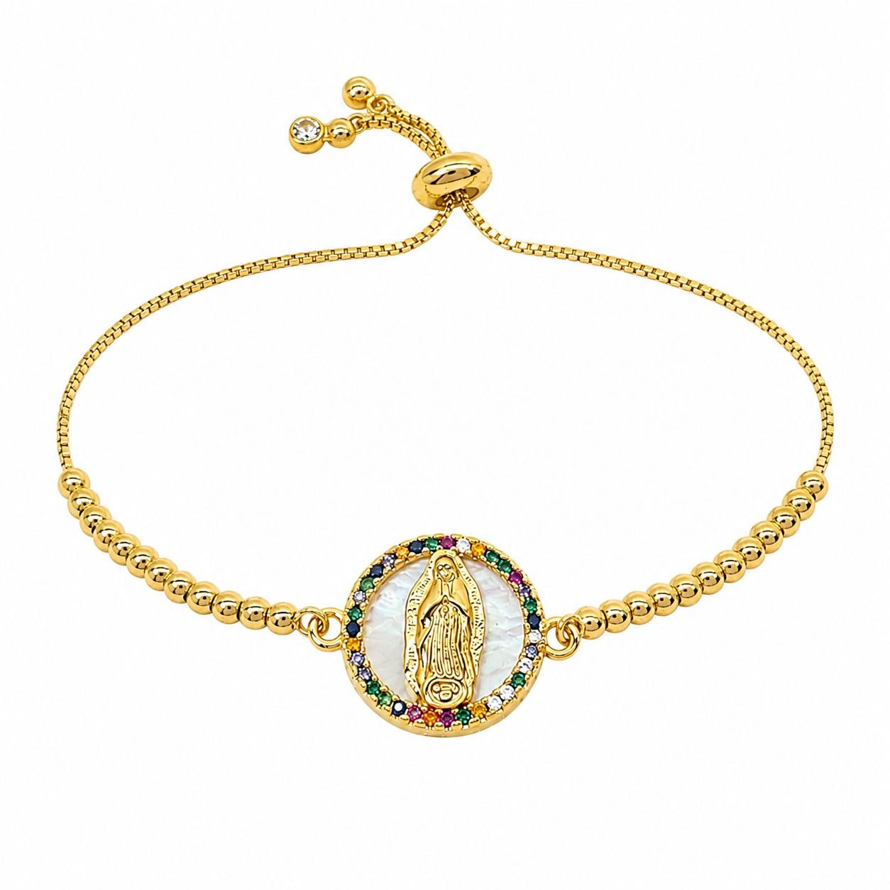 PULSERA DE ENCHAPE PARA DAMA CON DISEÑO DE VIRGEN