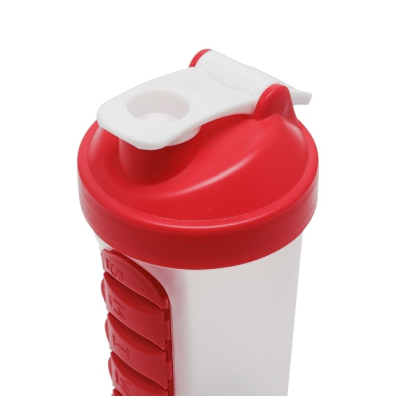 BOTELLA MEZCLADORA CON ORGANIZADOR DE VITAMINAS 2 EN 1 DE PLASTICO RESISTENTE 600ML