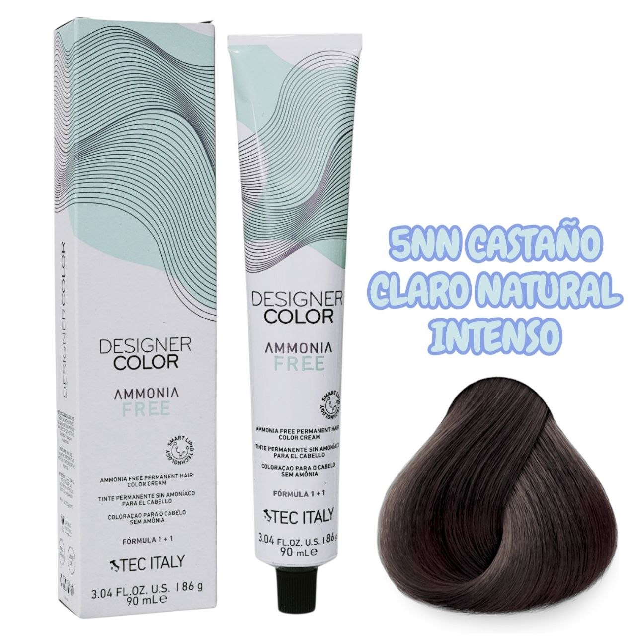 TINTE PERMANENTE CUIDA TU CABELLO Y OFRECE RESULTADOS CON TONO 5NN CASTAÑO CLARO NATURAL INTENSO 1+1 TEC ITALY 90ML