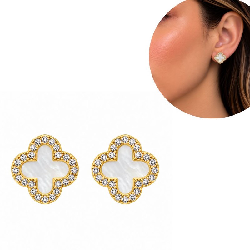 ARITOS DE ENCHAPE PARA DAMA CON DISEÑO DE FLOR 1.2CM (DUPE DE VAN CLEEF)