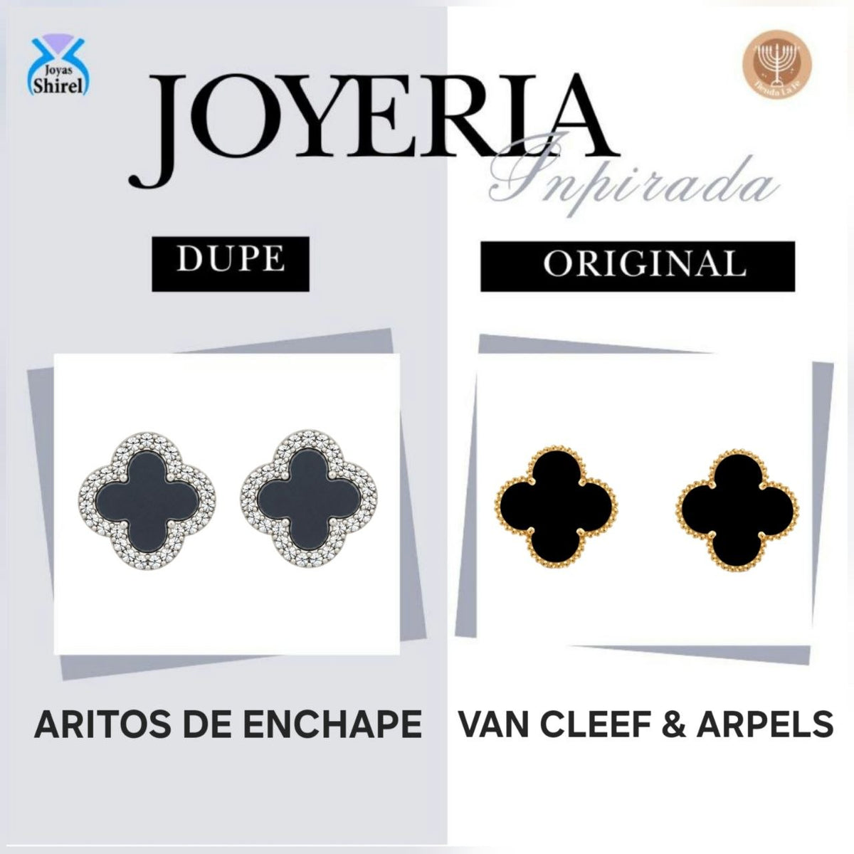 ARITOS DE ENCHAPE PLATEADO PARA DAMA CON DISEÑO DE TRÉBOL DE CUATRO HOJAS CON CENTRO NEGRO Y BORDE DE CIRCONES EN HALO 1.2CM