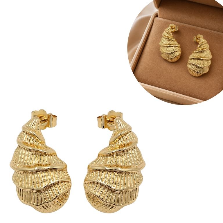 ARITOS DE ENCHAPE PARA DAMA CON DISEÑO DE CARACOL MARINO ABOMBADO 2CM