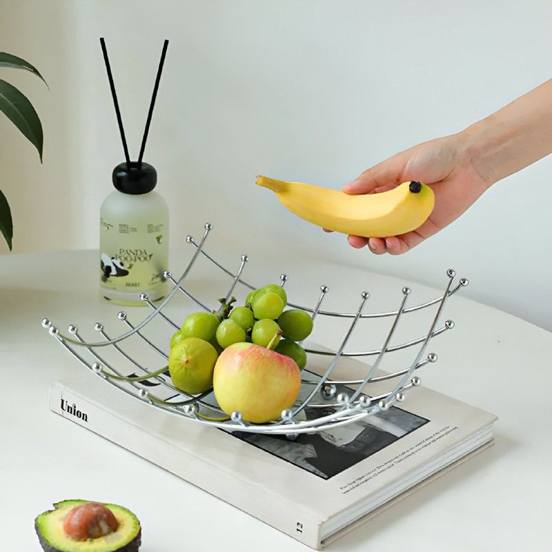 ESTANTE FRUTERO ORGANIZADOR RECTANGULAR DE METAL PLATEADO