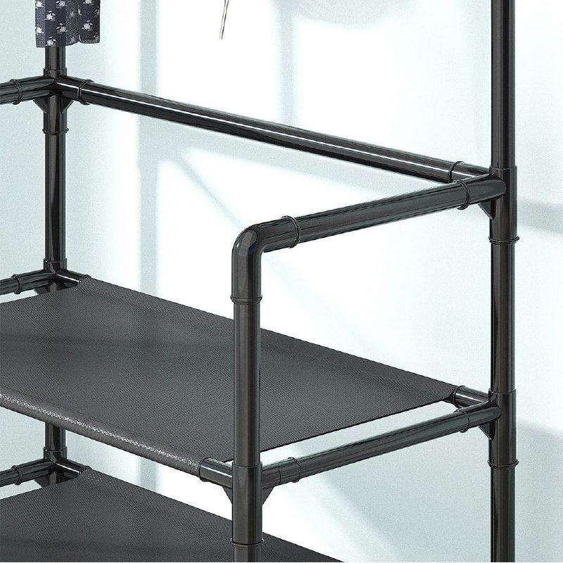 ESTANTE ORGANIZADOR DE METAL DE 4 NIVELES CON 8 GANCHOS PARA COLGAR ROPA, ETC COLOR NEGRO 60CM DE ANCHO