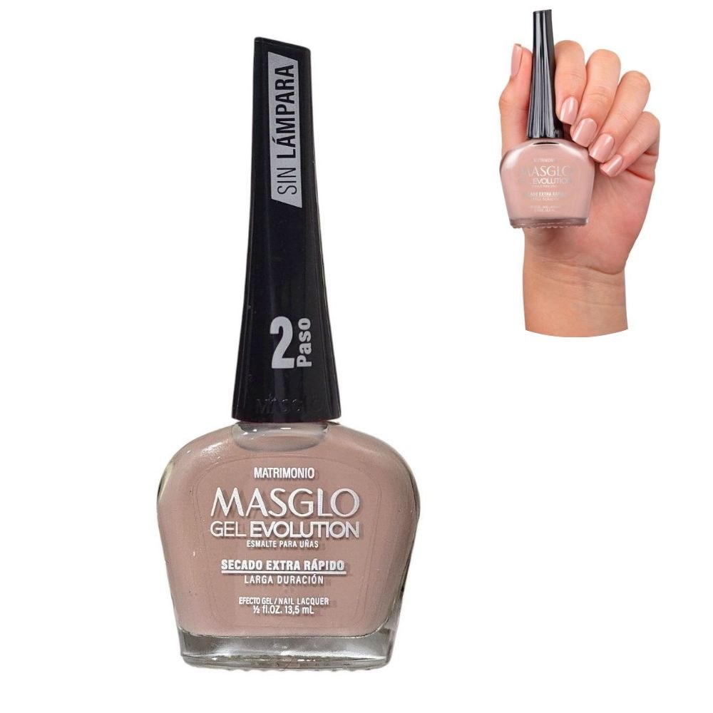 ESMALTE PARA UÑAS DE SECADO RAPIDO COLOR CAFE CLARO PASTEL MATRIMONIO GEL EVOLUTION MASGLO 13.5ML