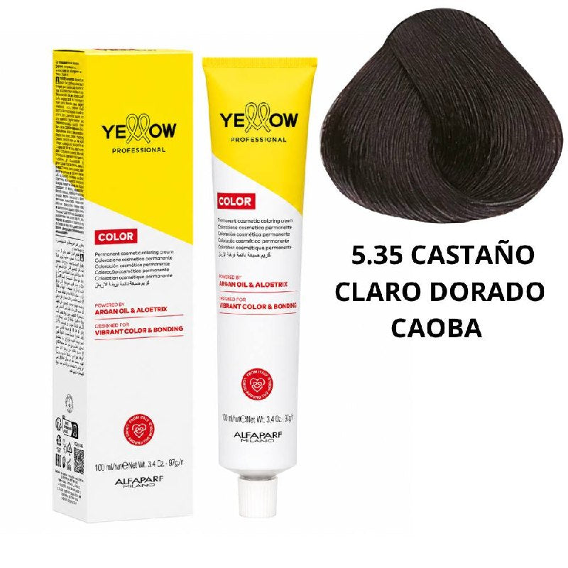 TINTE PERMANENTE PARA EL CABELLO CON ACEITE DE ARGAN Y ALOETRIX TONO 5.35 CASTAÑO CLARO DORADO CAOBA ALFAPARF 100ML