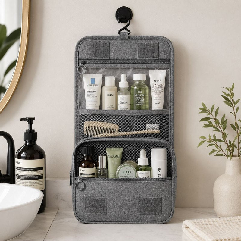 BOLSO ORGANIZADOR COLGANTE PARA VIAJE DE HIGIENE PERSONAL Y COSMETICOS 22.5X18.5X8.5CM