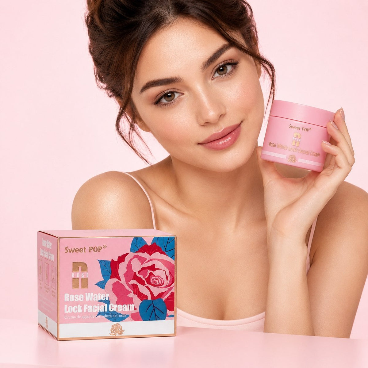 CREMA FACIAL DE AGUA DE BLOQUEO CON ESENCIA DE ROSA, REAFIRMA LA PIEL Y CIERRA LOS POROS, REPONE HUMEDAD SWEET POP ROSE WATER 50ML