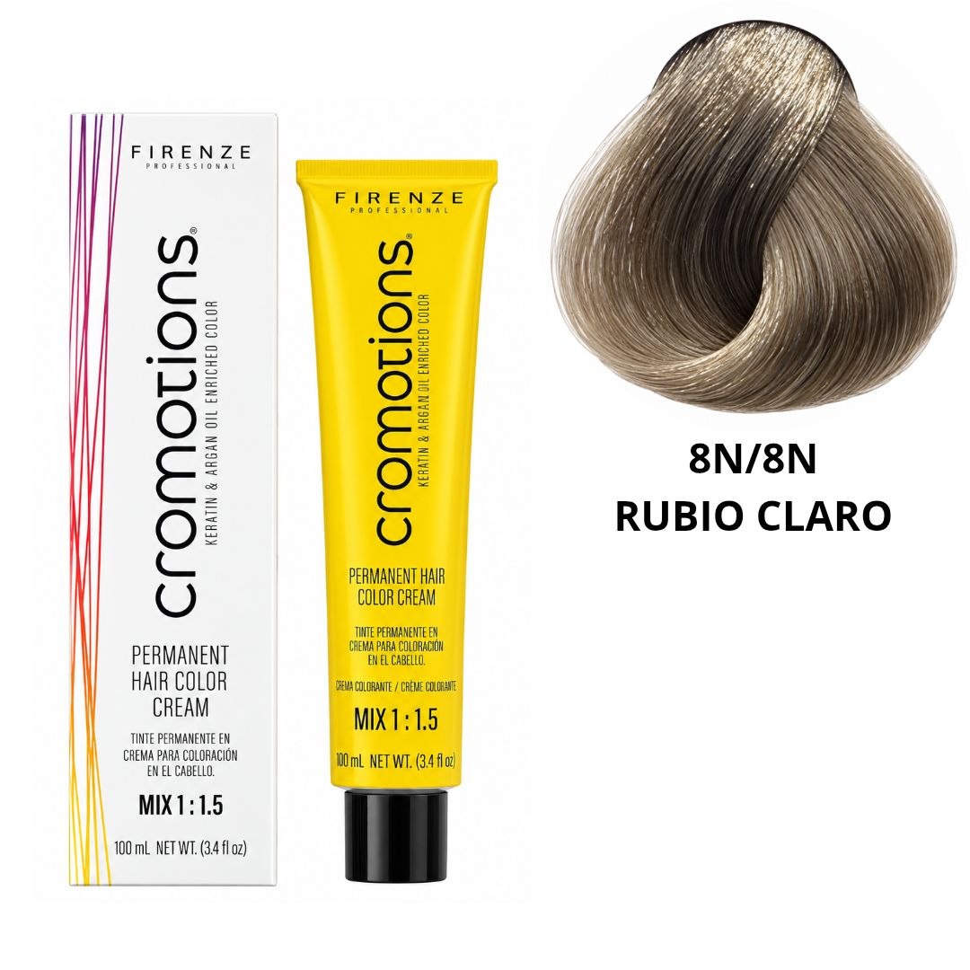 TINTE PERMANENTE EN CREMA CROMOTIONS 8N/8N RUBIO CLARO FIRENZE PROFESSIONAL 100ML