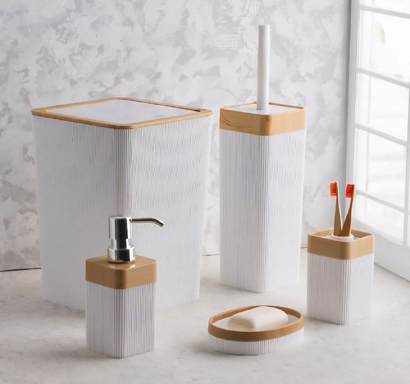 DISPENSADOR DE JABON LIQUIDO EN SET PARA BAÑO DE 5 PIEZAS, DISFRUTA DE UN BAÑO ORDENADO Y ELEGANTE VIOLET HOME
