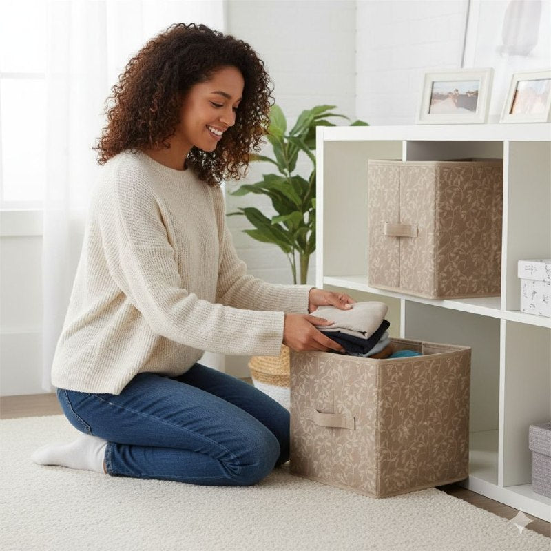 ORGANIZADOR CAJA DE ALMACENAMIENTO PLEGABLE, CESTA PARA LIBROS, JUGUETES, ROPA Y MAS CLOSET ESSENTIALS 26.7CMX27.9X26.7CM