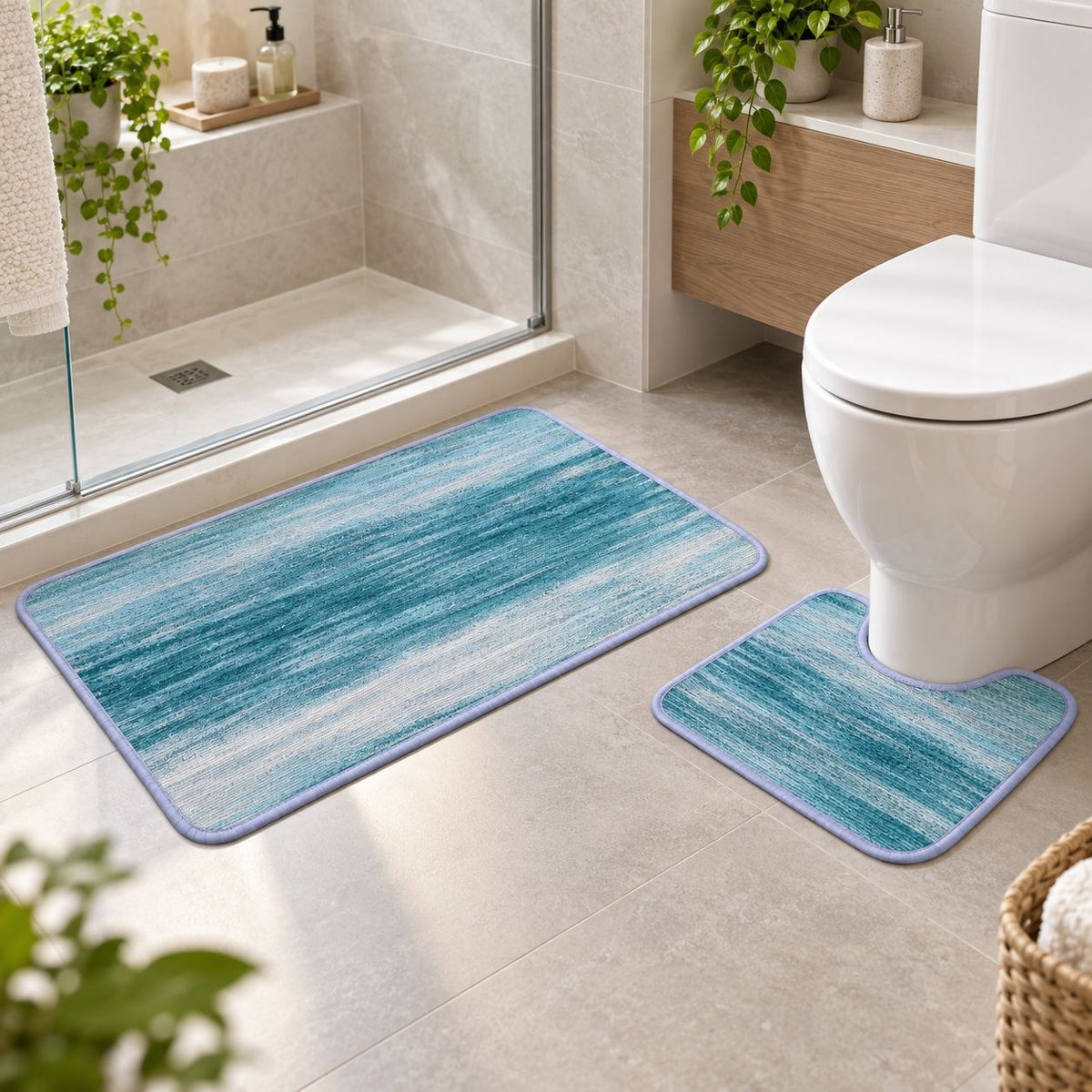 SET DE ALFOMBRAS PARA BAÑO SUAVES Y DECORATIVAS 2PCS DOOR MAT 80X50CM Y 18X18CM