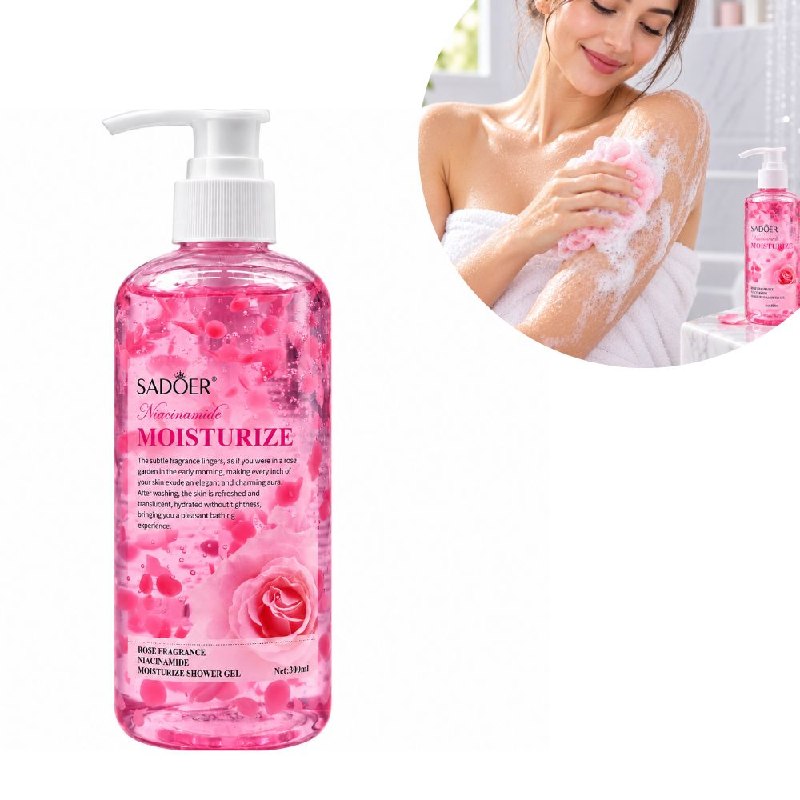 GEL DE DUCHA HIDRATANTE E ILUMINADOR CON NIACINAMIDA Y FRAGANCIA DE ROSAS SADOER 300ML