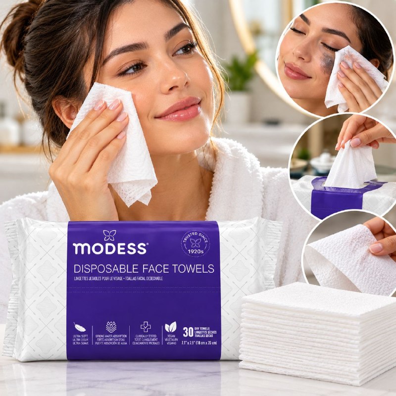 TOALLITAS FACIALES DESECHABLES PARA LIMPIEZA Y SECADO ULTRA SUAVES MODESS 30UND