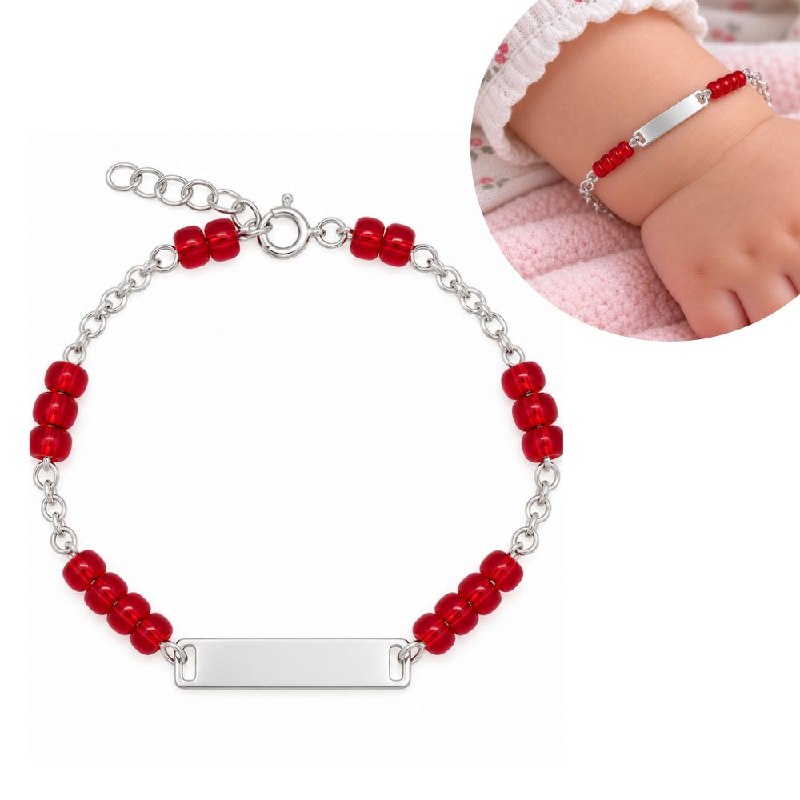 PULSERA DE PLATA 9.25 PARA NIÑOS CON PIEDRAS ROJAS 15CM Y 2.9G