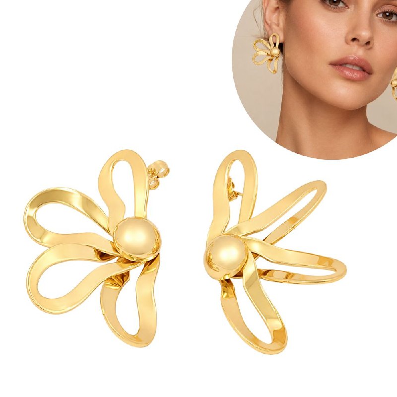 ARITOS DE ENCHAPE PARA DAMA CON DISEÑO DE FLOR 6CM