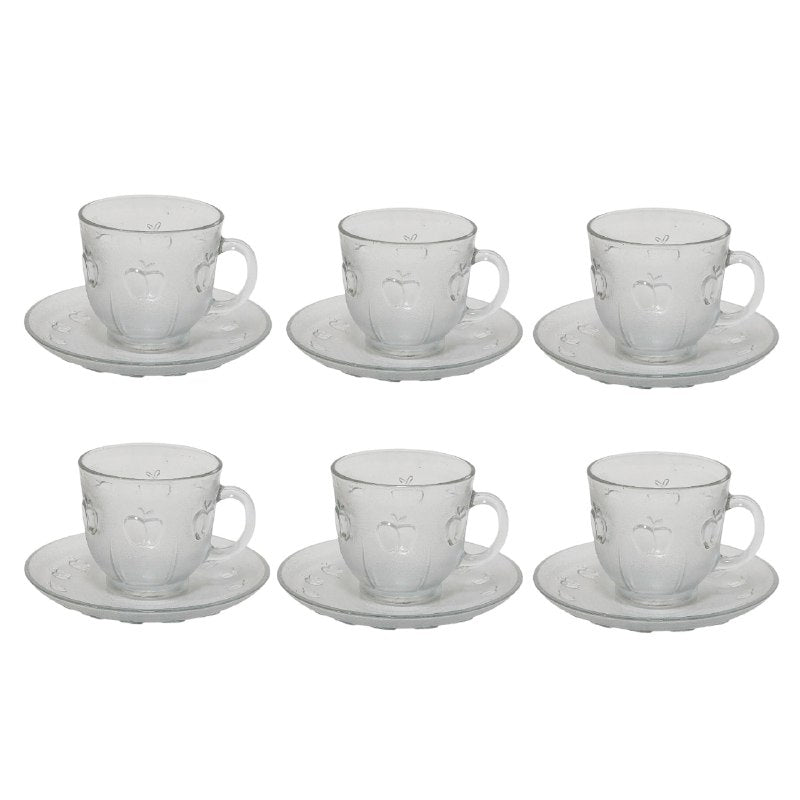 PLATOS, JUEGO DE TAZAS Y PLATOS DE VIDRIO CON DISEÑO DE MANZANAS EN RELIEVE DE 12 PIEZAS DAILY USA