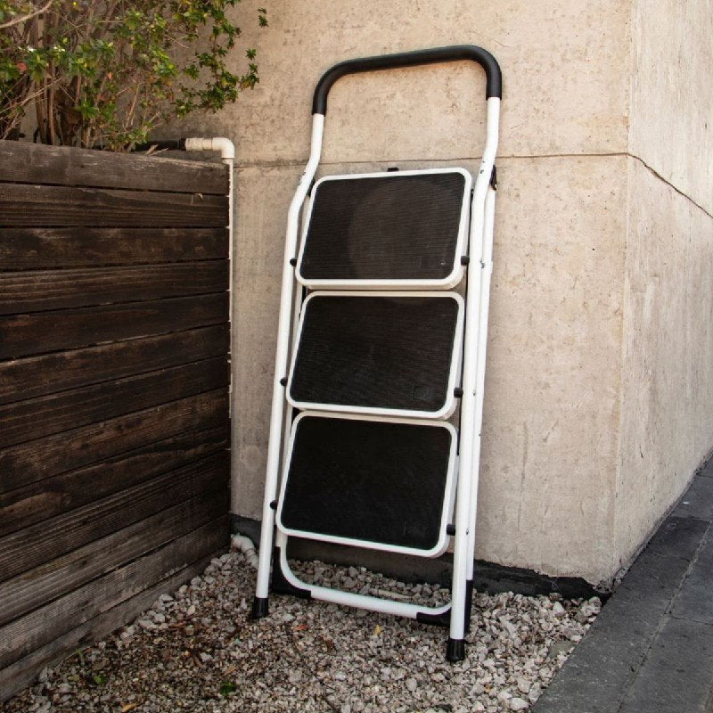 ESCALERA PLEGABLE DE 3 NIVELES, USO FAMILIAR, CUBIERTA ACOLCHADA DE GOMA DE ALTA CALIDAD, COMODA Y DURADERA, TUBOS DE ACERO, Y SUPERFICIE ANTIDESLIZANTE
