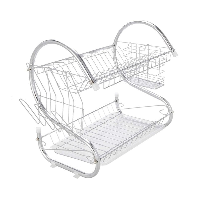 ESTANTE ORGANIZADOR Y ESCURRIDOR DE PLATOS DE 2 NIVELES METALICO GALVANIZADO Y BANDEJA DE PLASTICO 36X11.5X24CM