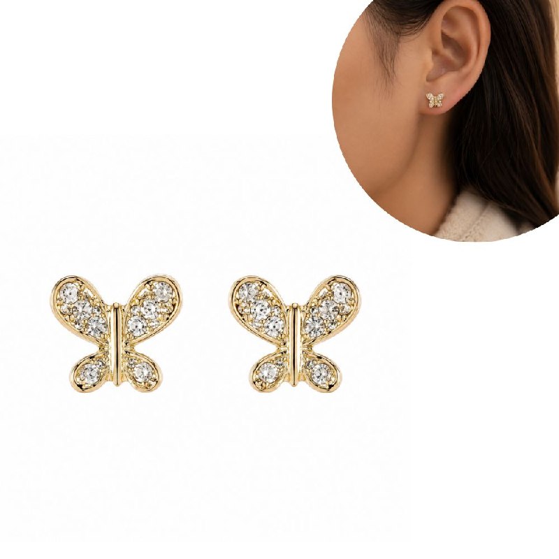 ARITOS DE ENCHAPE PARA DAMA CON DISEÑO DE MARIPOSA 1CM